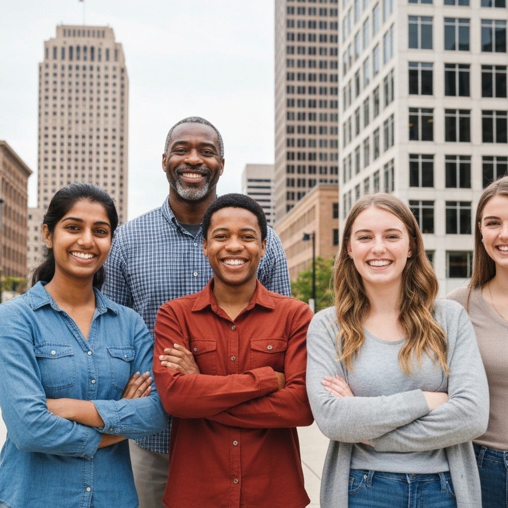 Smiling community members looking ahead to new opportunities
