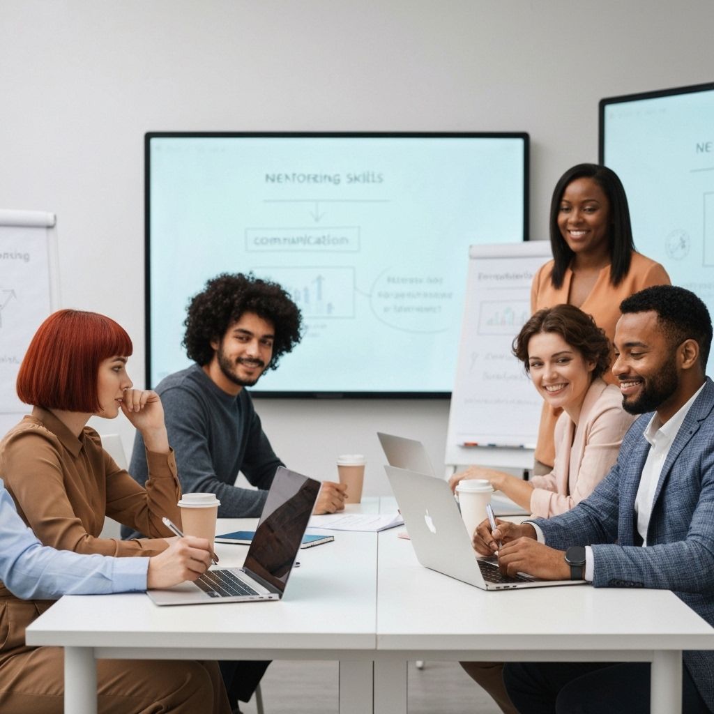 Young professionals building career skills during a mentoring session